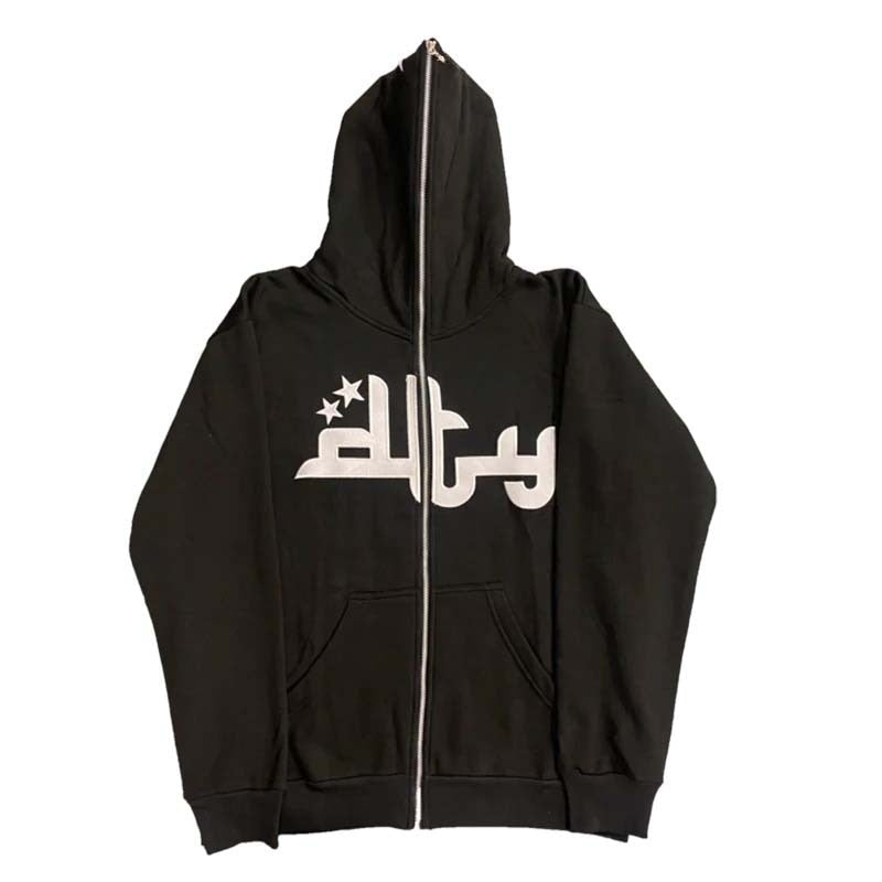 Y2K Full Zip Hoodies Hip Hop Graphic Print Hooded Sweatshirts Streetwear Harajuku Goth Oversized Winter Men Jackets Coat Clothes